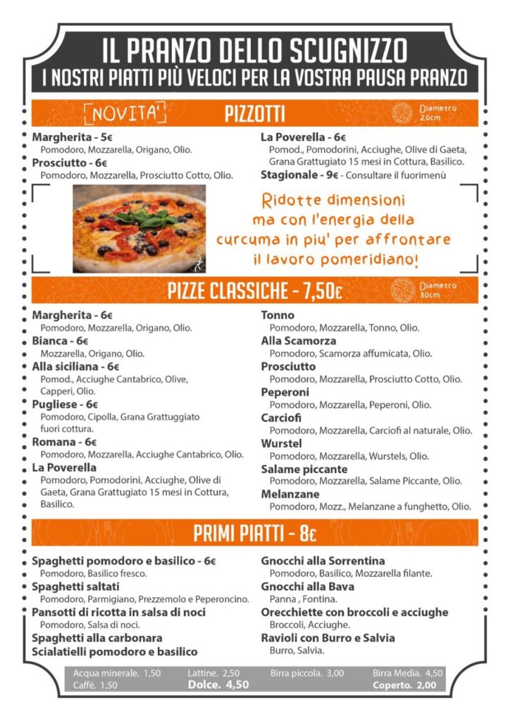 Menu del Pranzo Pizzeria Scugnizzo Cuneo